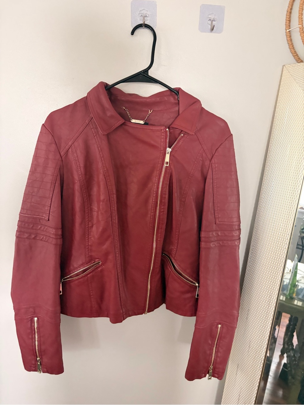 Women’s Red Leather Moto Jacket